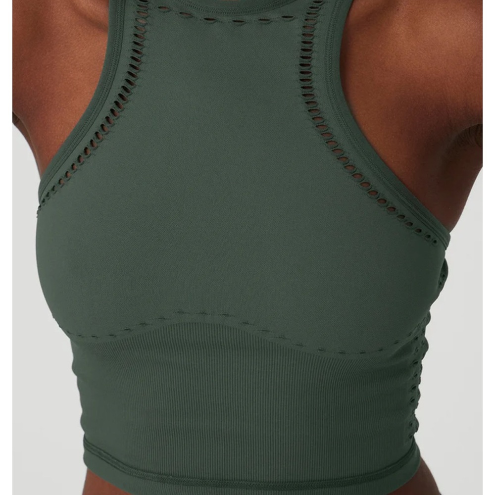 Alo yoga seamless open air racer back tank in dark cactus green XS